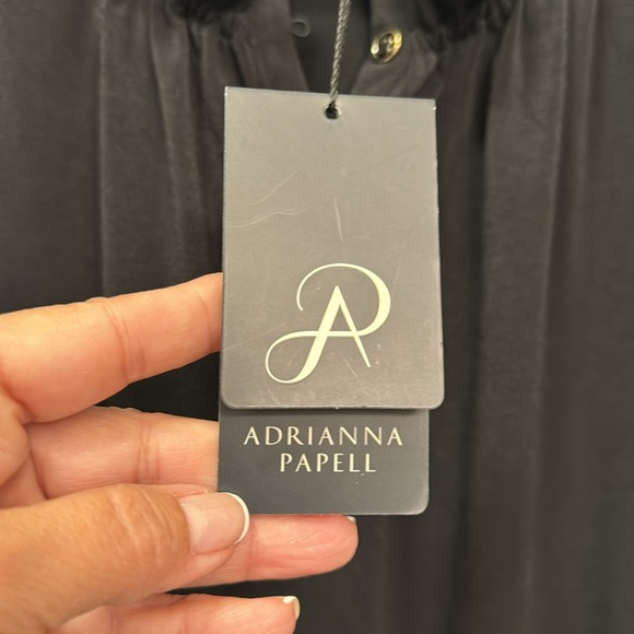 NWT Black Adrianna Papell Ruffle Neck Button Plackett Top Size XL Retail $69 - Picture 3 of 7